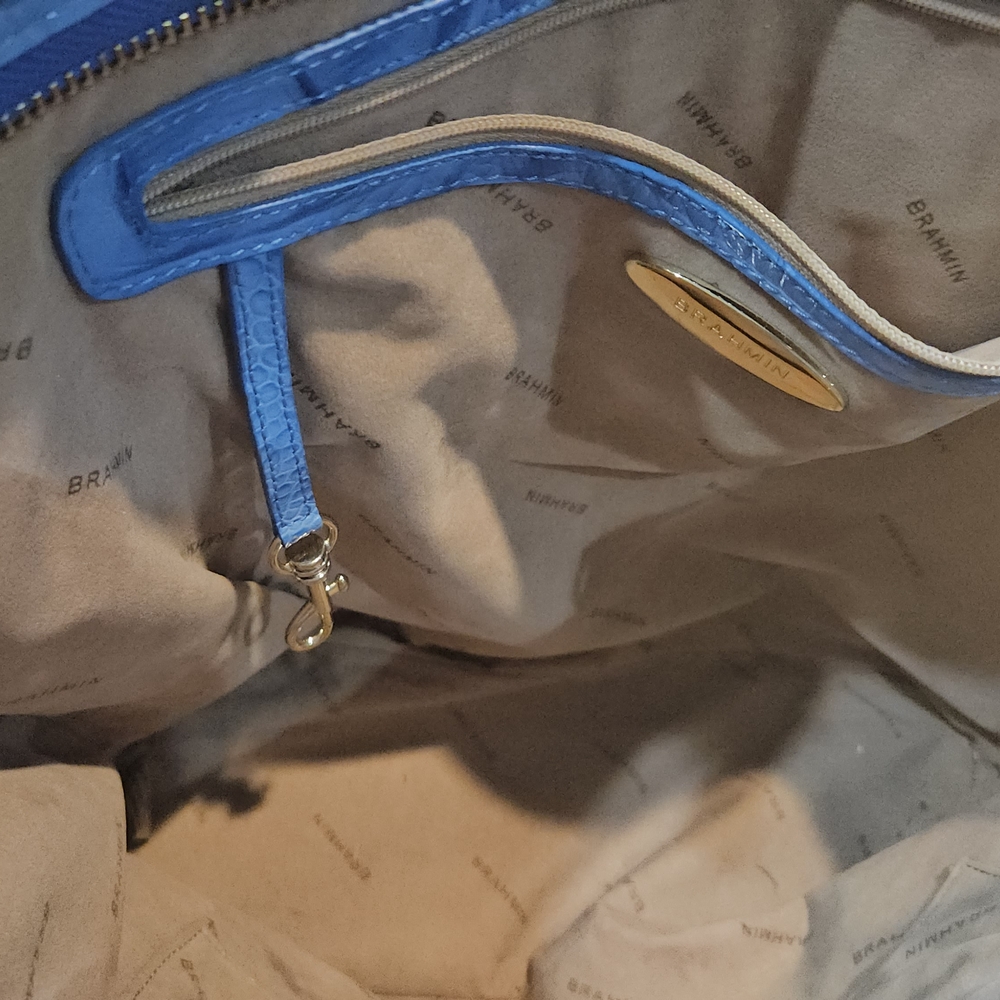 Brahmin Blue Crocodile Embossed Tote Bag - Picture 3 of 5
